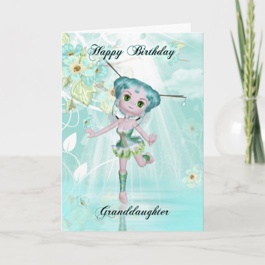 petite-fille mignonne fée anniversaire carte de vo (Devant)