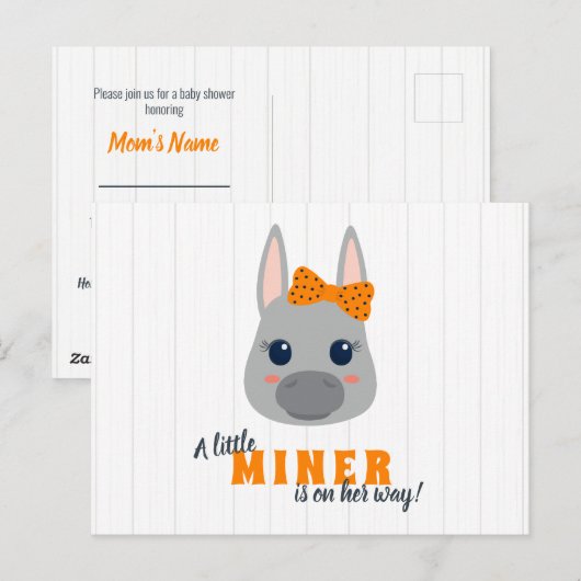 Petite fille Mineurs Orange Baby shower Invitation (Devant / Derrière)