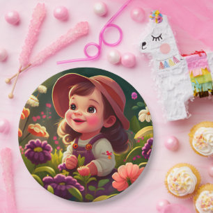 Petite Fille Minimaliste Jardin Assiette en Papier