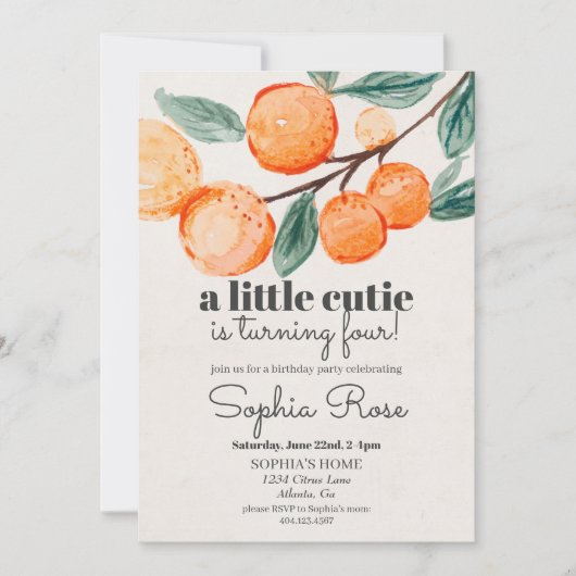 Petite fille orange invitation d'anniversaire (Devant)
