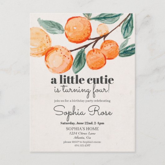 Petite fille orange invitation d'anniversaire (Devant)