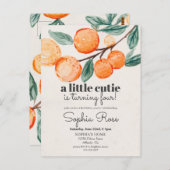 Petite fille orange mignonne invitation d'annivers (Devant / Derrière)