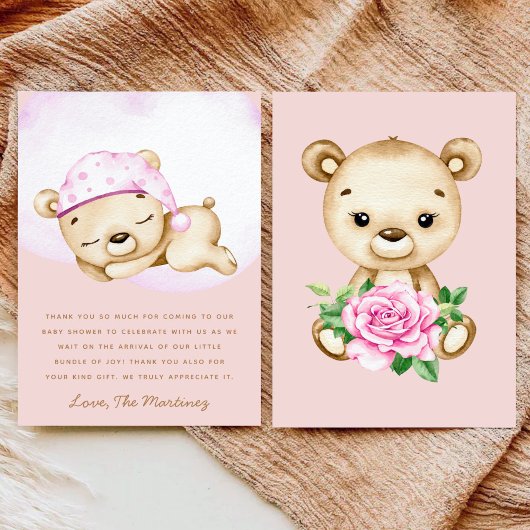 Petite fille ours carte de remerciements