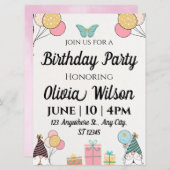 Petite Fille Papillon Invitation Anniversaire (Devant / Derrière)