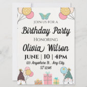 Petite Fille Papillon Invitation Anniversaire (Devant)