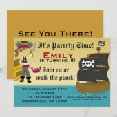 Petite fille Pirate Ship Invitation à la fête d'an (Devant / Derrière)