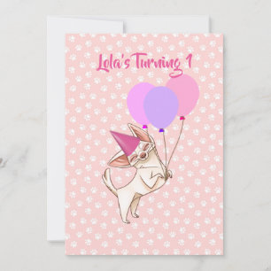 Petite fille rose Chihuahua Invitation anniversair