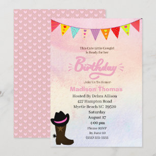 Petite fille rose Invitation Anniversaire