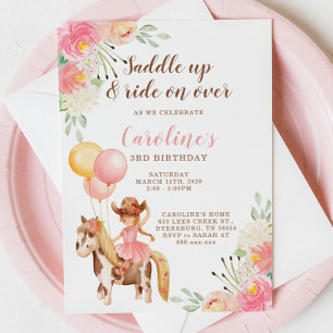 Petite fille Saddle Up Anniversaire Invitation
