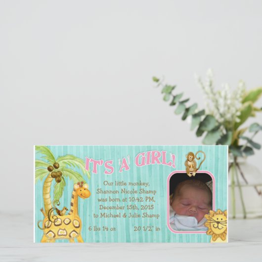 Petite fille singe Faire-part de naissance bébé (Debout devant)