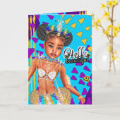 Petite fille sirène noire Carte de vœux vierge (Fleur jaune)