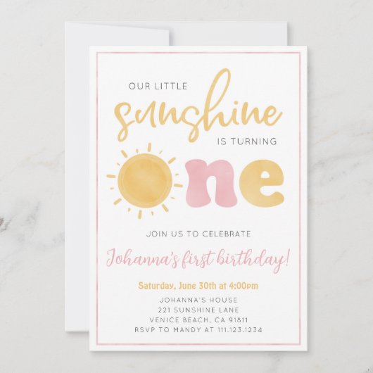 Petite fille Sunshine Invitation de fête d'anniver (Devant)