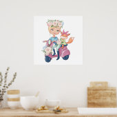 Petite fille sur scooter à moteur avec Poster Litt (Cuisine)
