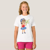 Petite fille tenant des marguerites filles T-shirt (Devant entier)