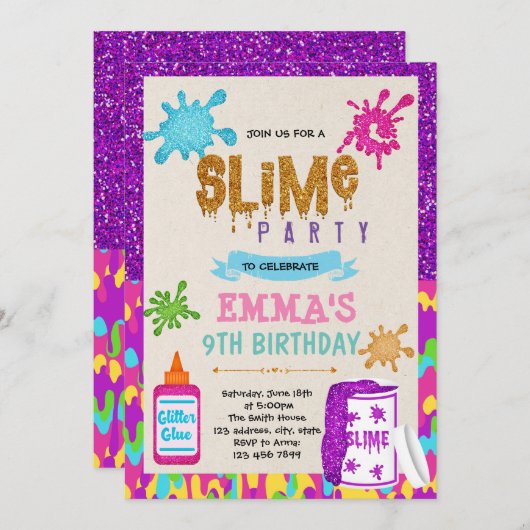 Petite fille thème fête Invitation (Devant / Derrière)