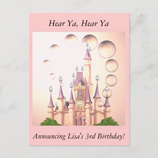 Petite fille's Princess Castle Invitations d'anniv (Devant)