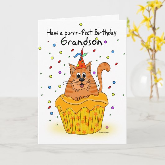 petite-fils carte d'anniversaire avec ginger cupca (Fleur jaune)