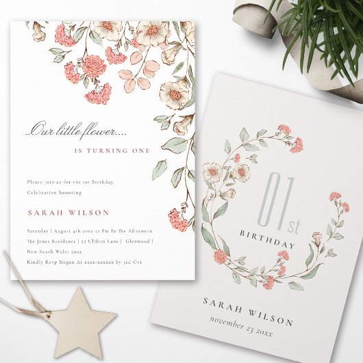 Petite Fleur Rose mignonne Bébée fille Invitation