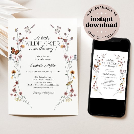 Petite Fleur sauvage bébé fille douche Invitations
