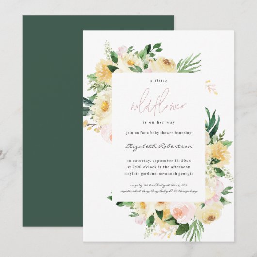 Petite Fleur sauvage Floral Baby shower Invitation (Devant / Derrière)