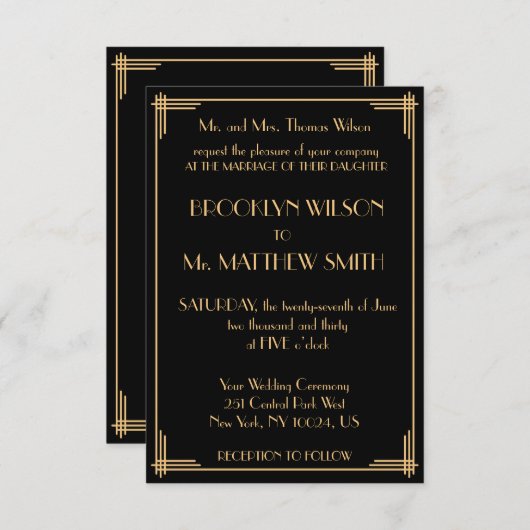 Petite Gatsby Art Déco Invitations de mariage (Devant / Derrière)