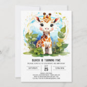 Petite Giraffe Personnalisée Invitation d'annivers (Devant)