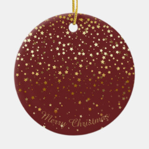 Petite Golden Stars-kerstornament-Burgandy Keramisch Ornament