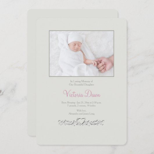 Petite Heart Memorial Photo Card Aankondiging (Voorkant / Achterkant)