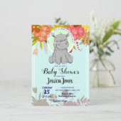 Petite Hippo Floral Baby Shower Invitations (Debout devant)