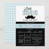 Petite Homme Baby shower Bleu et Black Invitation (Devant / Derrière)