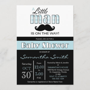Petite Homme Baby shower Bleu et Black Invitation