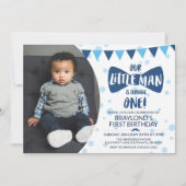 Petite Homme Blue Bow Cravate Photo Invitation (Devant)