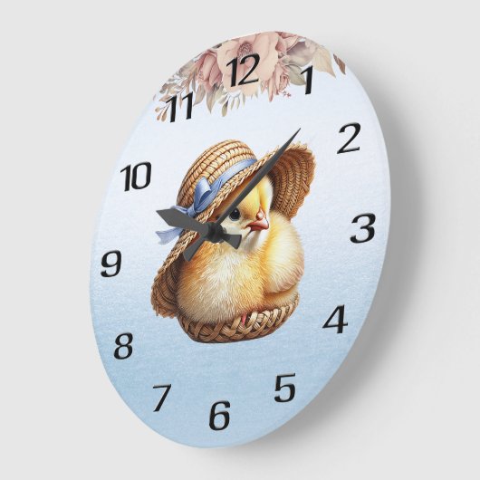 Petite horloge murale Poulet avec ruban bleu (Angle)