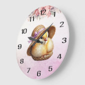 Petite horloge murale ruban rose poussin (Angle)