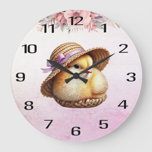 Petite horloge murale ruban rose poussin (Recto)