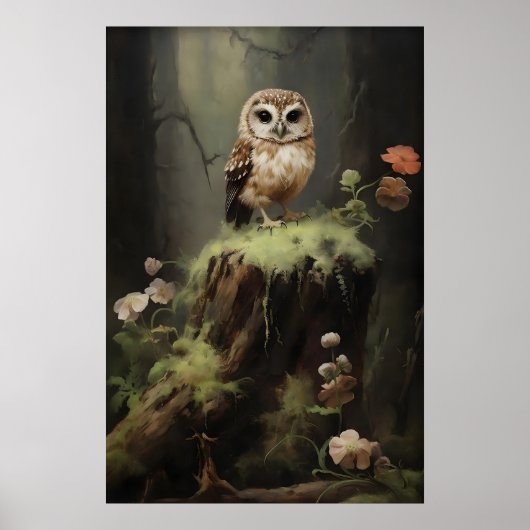 Petite impression sur toile de la forêt de hiboux, (Devant)
