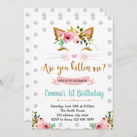 Petite invitation à fêter l'anniversaire du chat (Devant / Derrière)