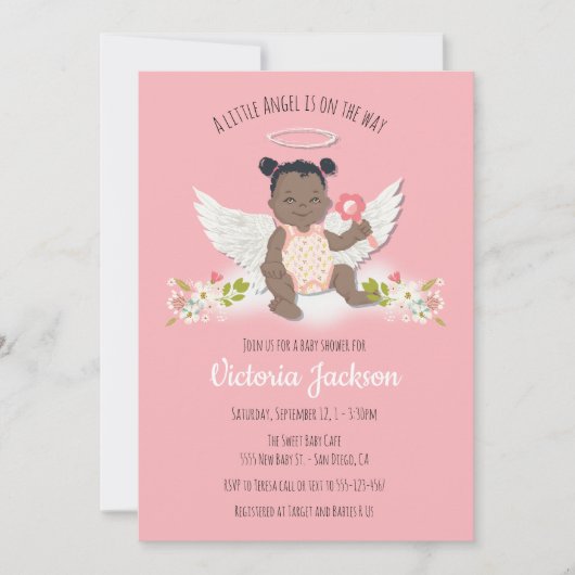 Petite invitation à la douche de bébé d'ange ethni (Devant)