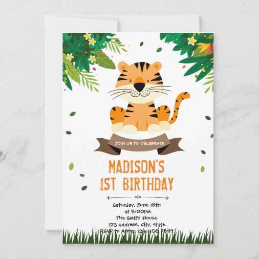 Petite invitation à l'anniversaire de tigre (Devant)