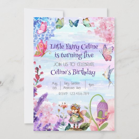 petite invitation à l'anniversaire fée (Devant)