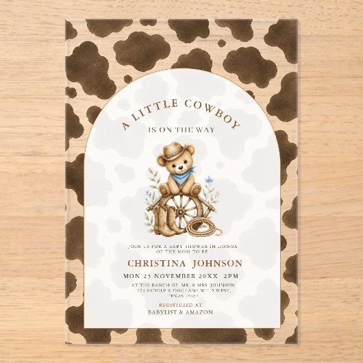 Petite Invitation Acrylique Cowboy | Impression de (Recto)