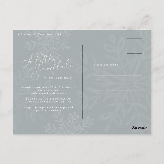 Petite invitation au baby shower de flocon de neig (Dos)