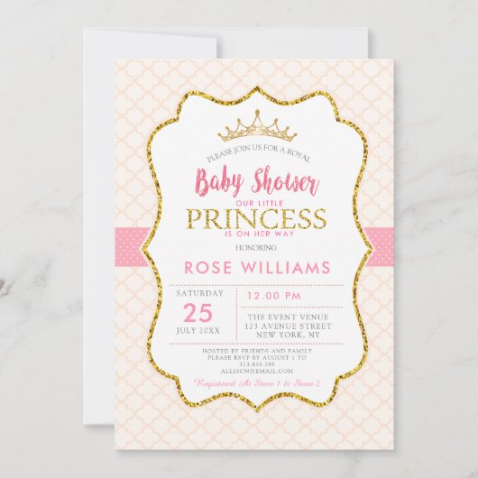 petite invitation au baby shower de princesse (Devant)
