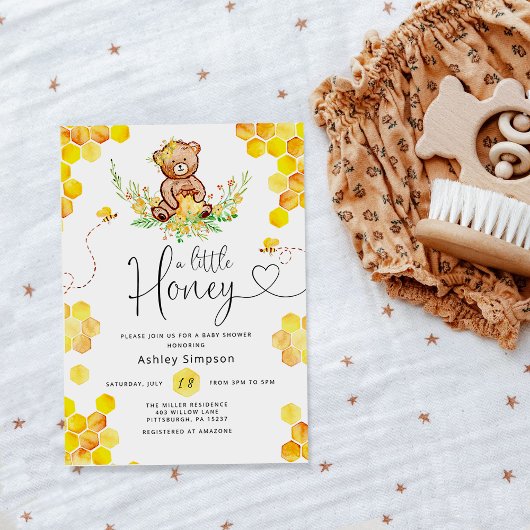 Petite invitation au baby shower d'ours miel