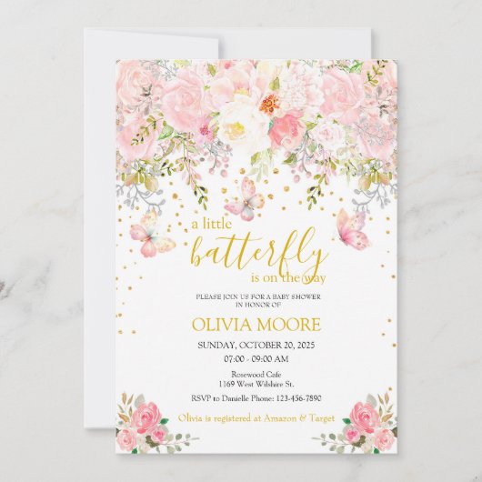 Petite invitation au baby shower papillon (Devant)
