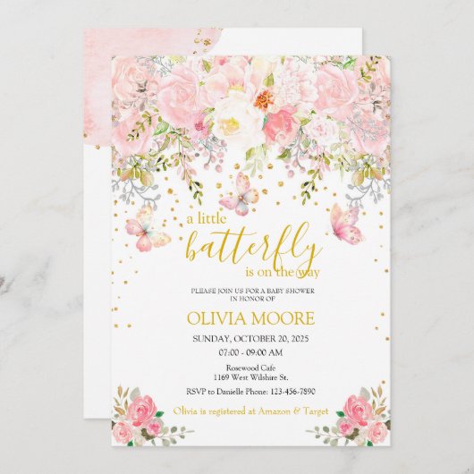 Petite invitation au baby shower papillon (Devant / Derrière)