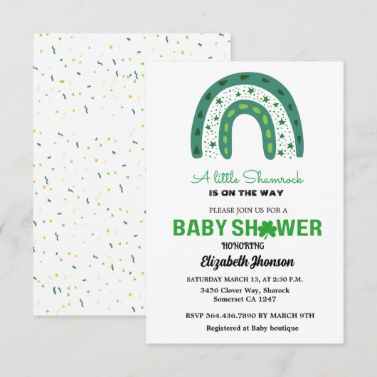 Petite invitation au baby shower shamrock (Devant / Derrière)
