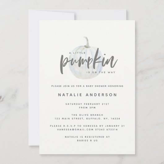 Petite invitation baby shower citrouille (Devant)