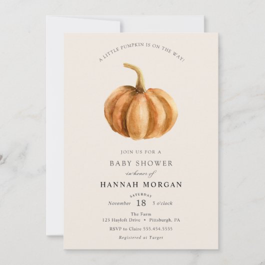 Petite invitation Baby shower Citrouille (Devant)