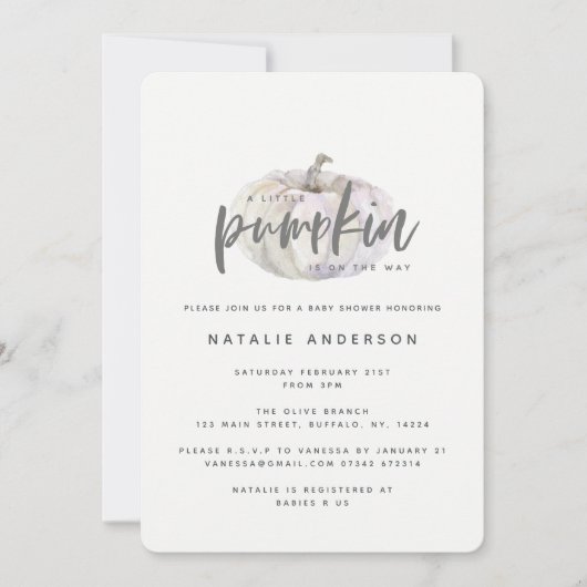 Petite invitation baby shower citrouille (Devant)
